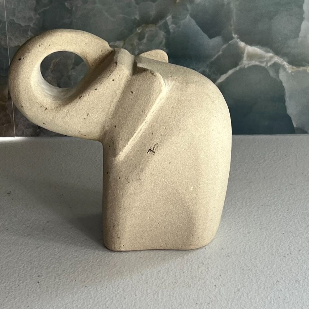 Carved Stone Elephant Figurine 4.5" Tall Beige